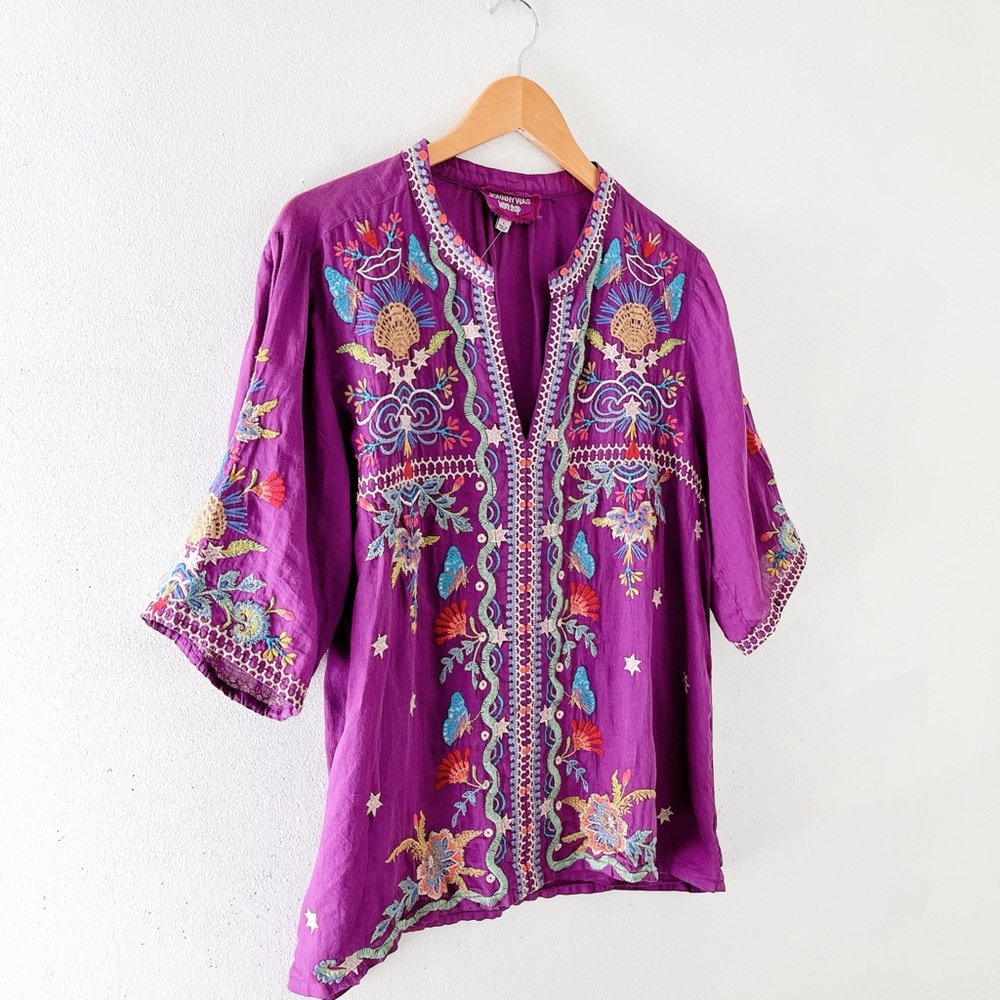 NWT Johnny Was Arzella Blouse Purple Magenta Embroidered Pullover Top Size Large - Picture 5 of 13